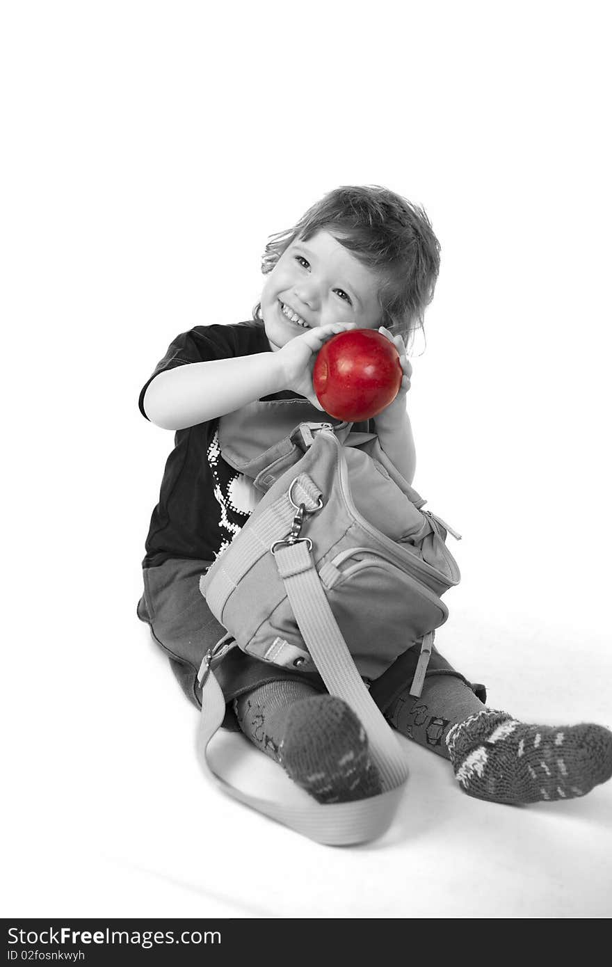 Cute child holding an apple. Cute child holding an apple