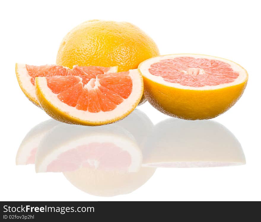 Red grapefruits with reflection