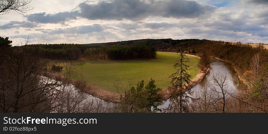 Awesome panorama of river Berounka in Czech Republic. Awesome panorama of river Berounka in Czech Republic