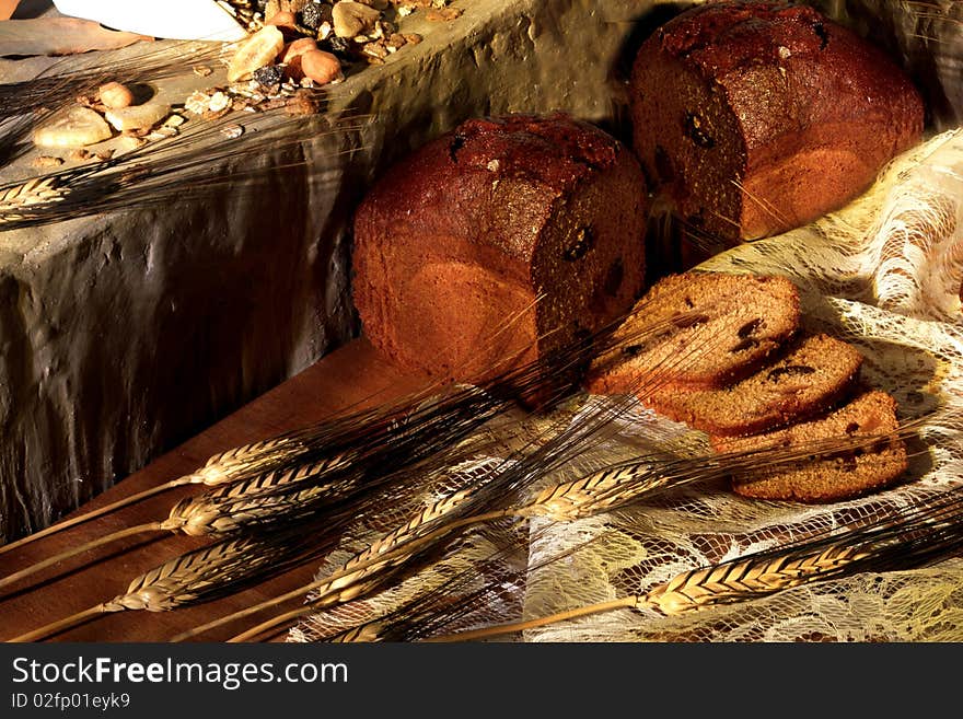 Breakfast with cereals and plum-cake. Breakfast with cereals and plum-cake