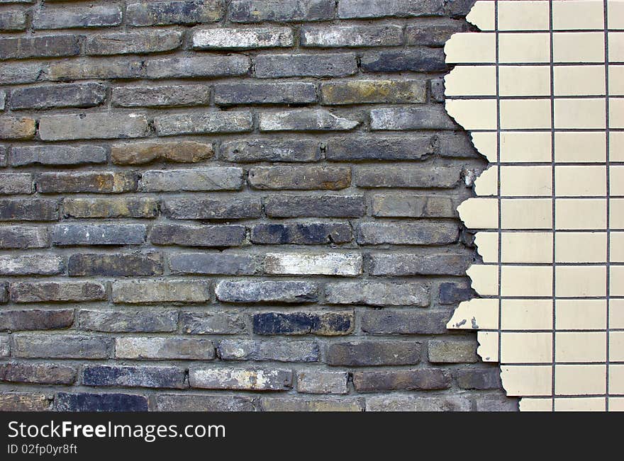 Old and the new double layer stone wall background
