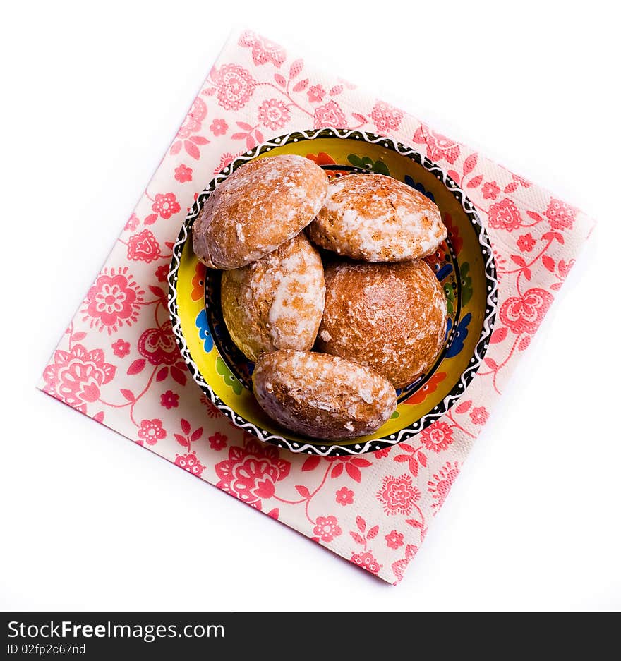 Cooky on napkin into a flower (isolated)