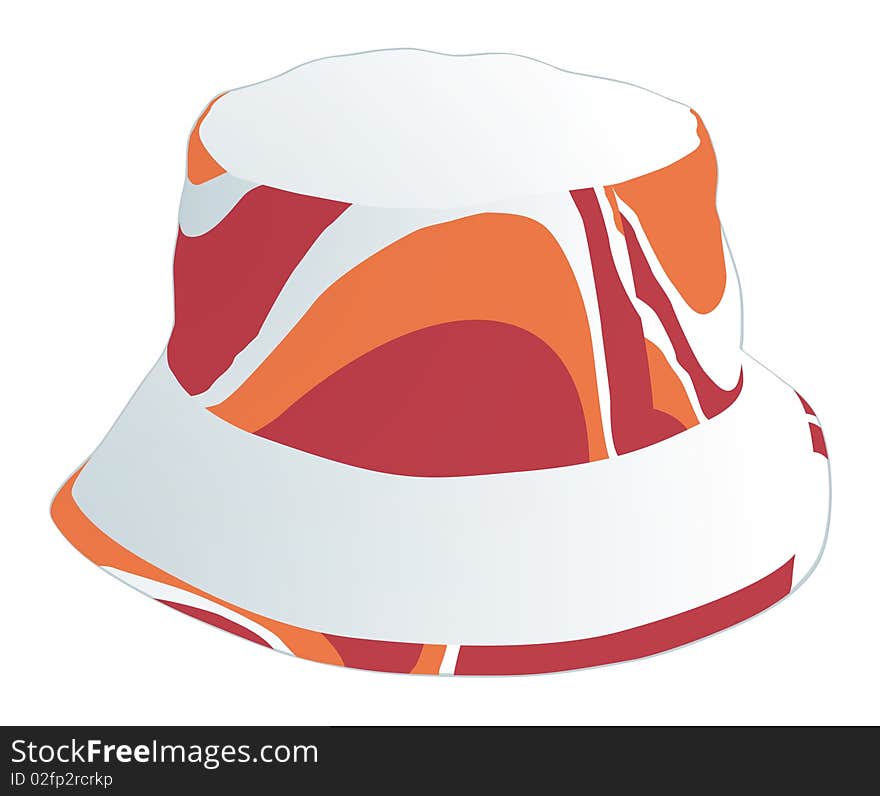 Illustration of coloured beach hat (orange, red and white) isolated on white background