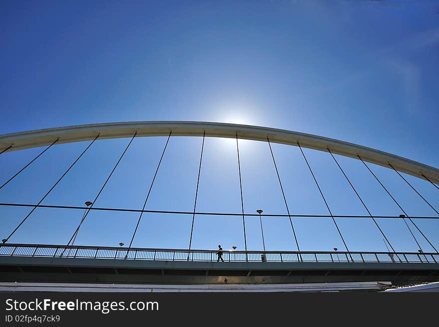 Barqueta bridge of Seville, crossing the  Guadalquivir River was constructed from 1989-1992 to provide access to the Expo '92 fair.Sevilla.Andalusia.Spain. Barqueta bridge of Seville, crossing the  Guadalquivir River was constructed from 1989-1992 to provide access to the Expo '92 fair.Sevilla.Andalusia.Spain