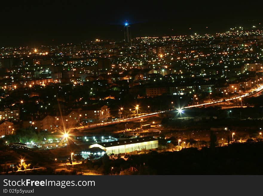 The night view of city lights below konya. The night view of city lights below konya