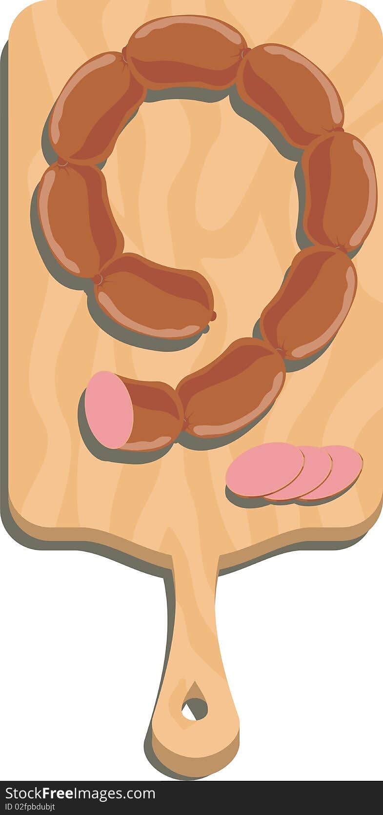 Sausage on a cutting board. illustration.