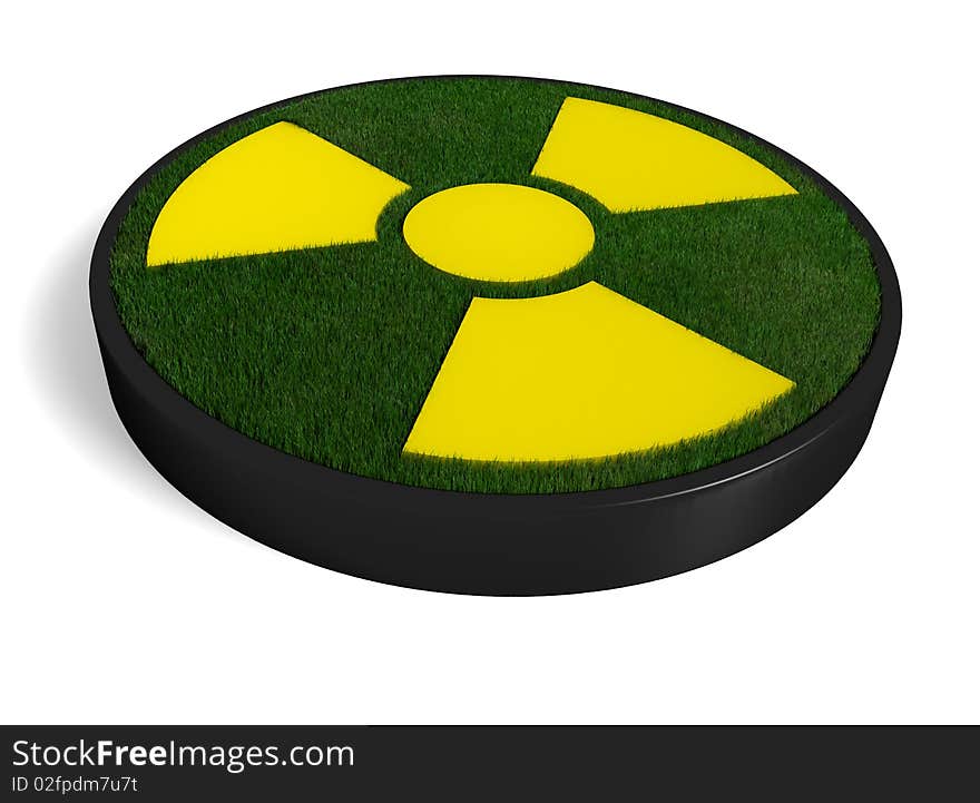 3D radioactivity symbol with grass as a symbol of clean energy. Can radioactivity be ecological?. 3D radioactivity symbol with grass as a symbol of clean energy. Can radioactivity be ecological?