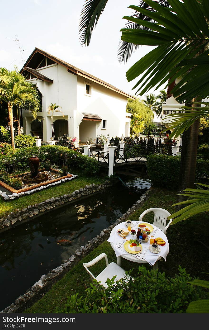 Breakfast in house garden