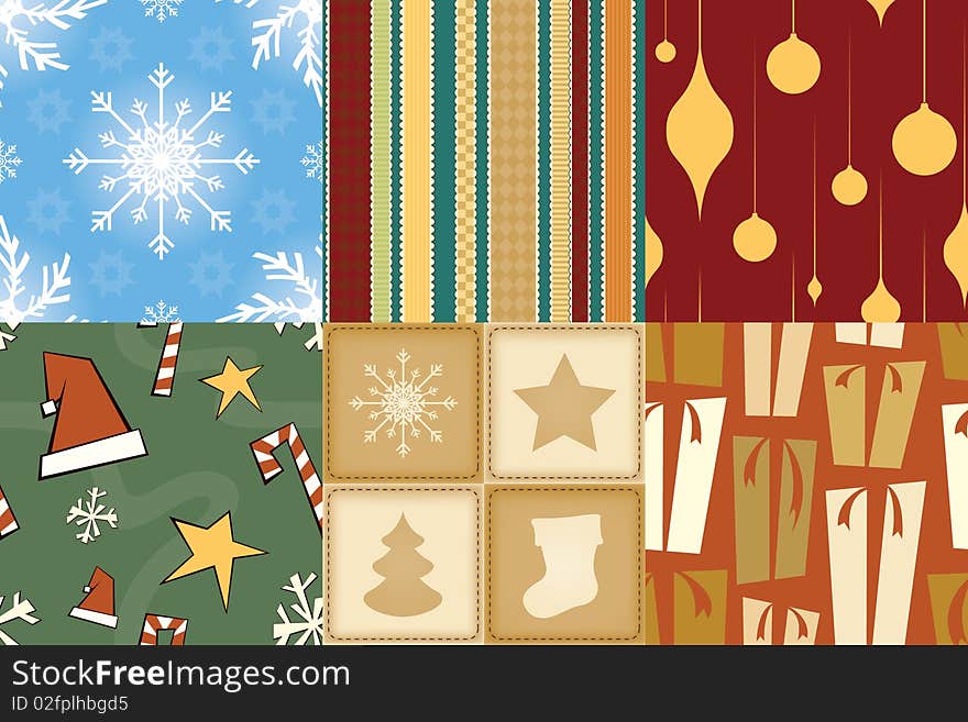 A set of christmas themed seamless patterns. A set of christmas themed seamless patterns.