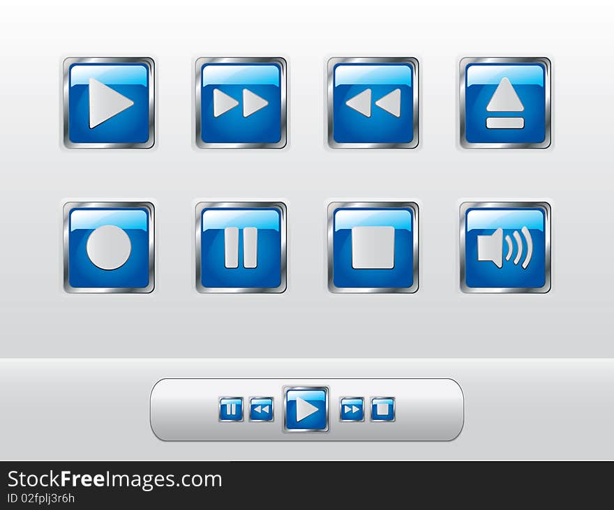 Glossy blue music buttons