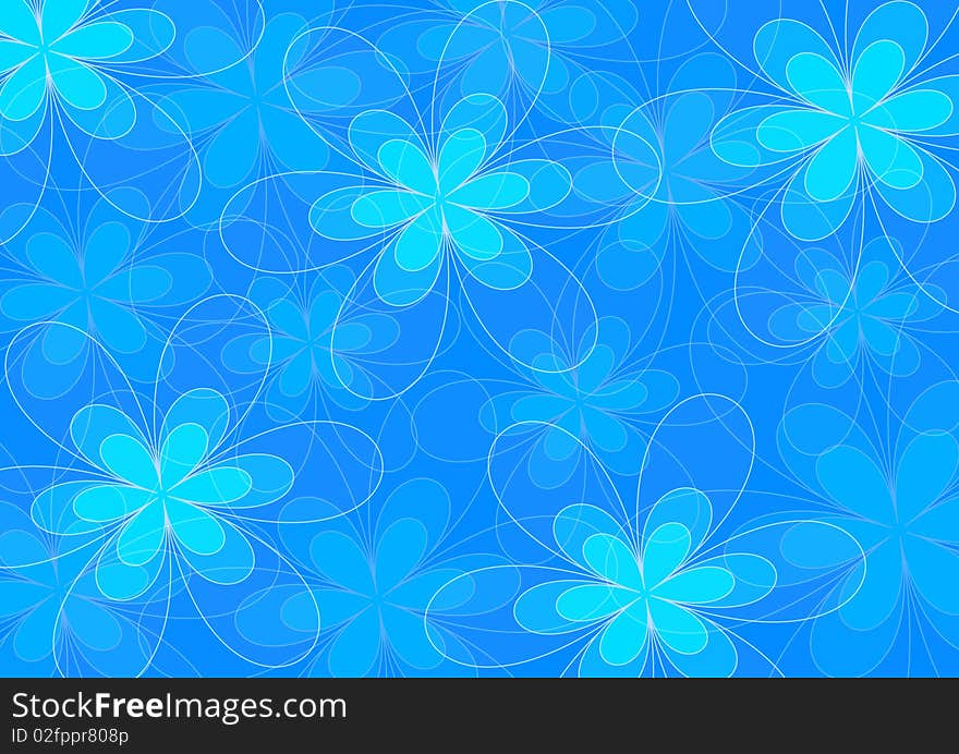 Abstract illustration with blue flower on blue background. Abstract illustration with blue flower on blue background