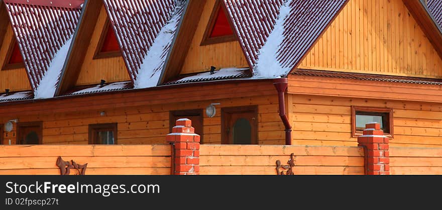 Part of a wooden house. Close up.