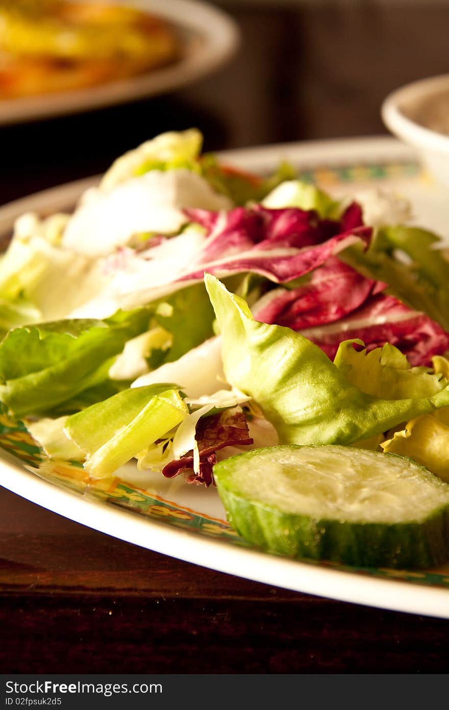 Fresh salad standing on a restaurant table