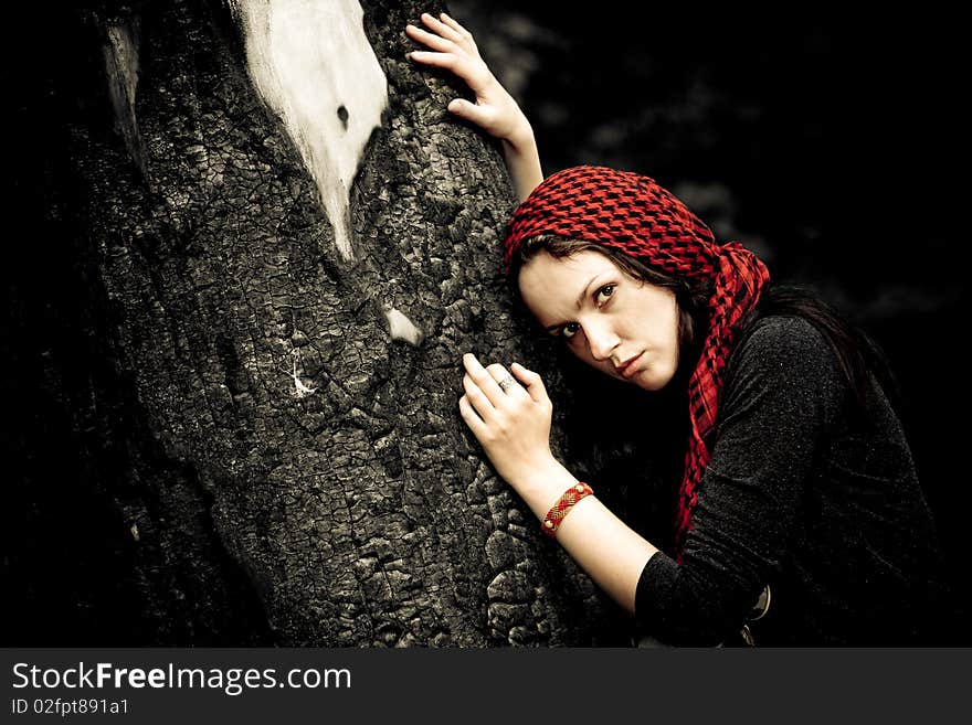 Girl In Red Scarf