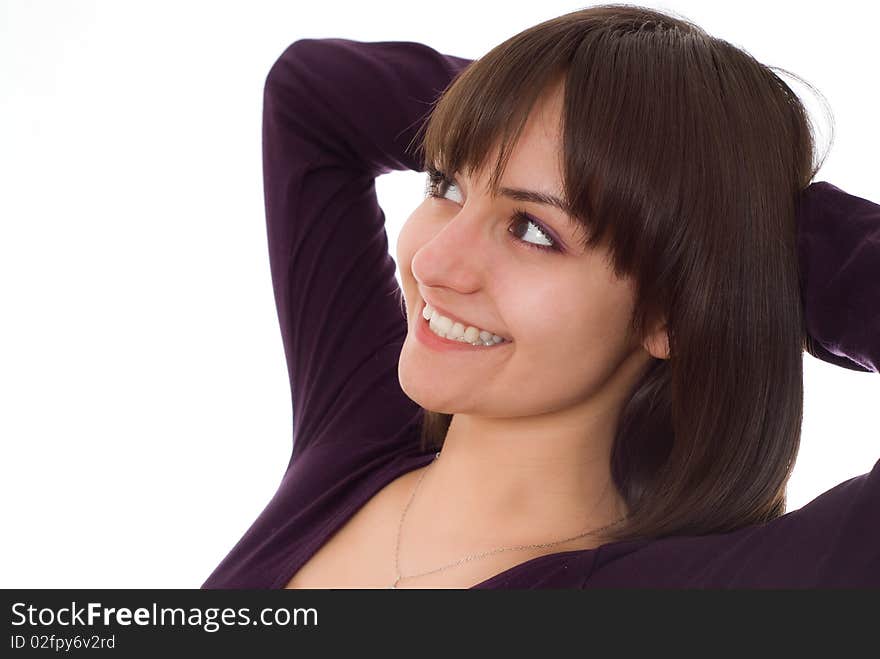 Beautiful girl smiling on a white