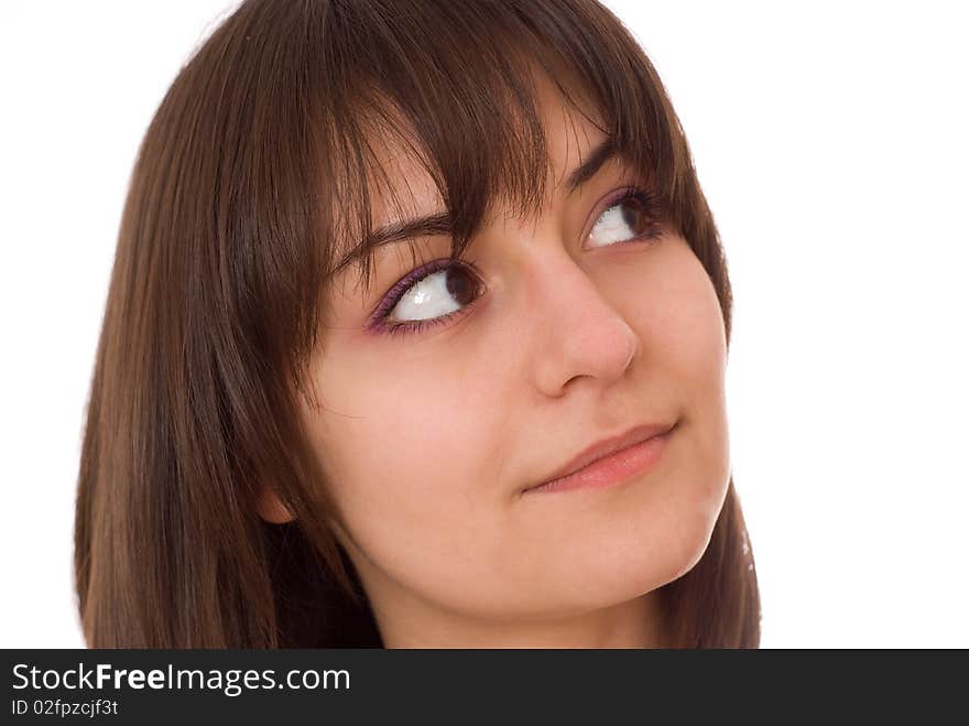 Young pretty girl standing on a white