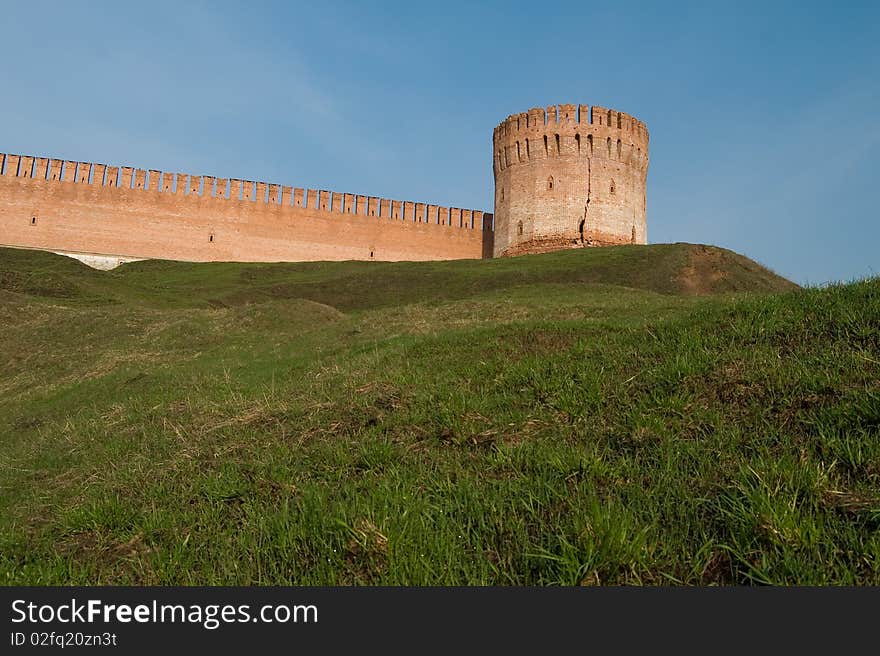 Tower of the Smolensk fortress western borders of Russia against the blue sky