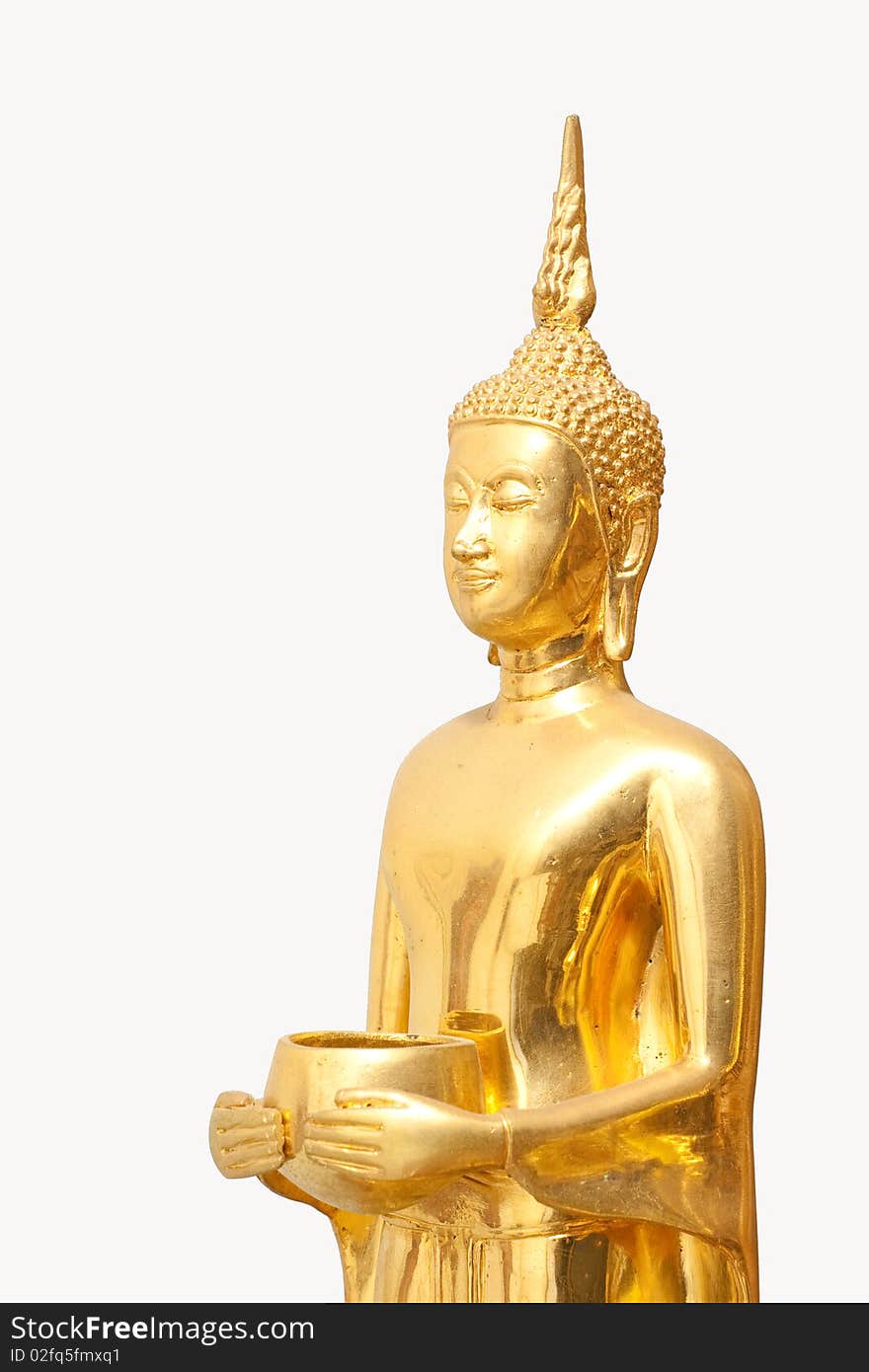 Isolated Golden Budha With Alms-bowl