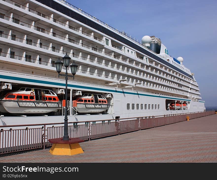 Big white vessel anchored in sea port. Big white vessel anchored in sea port