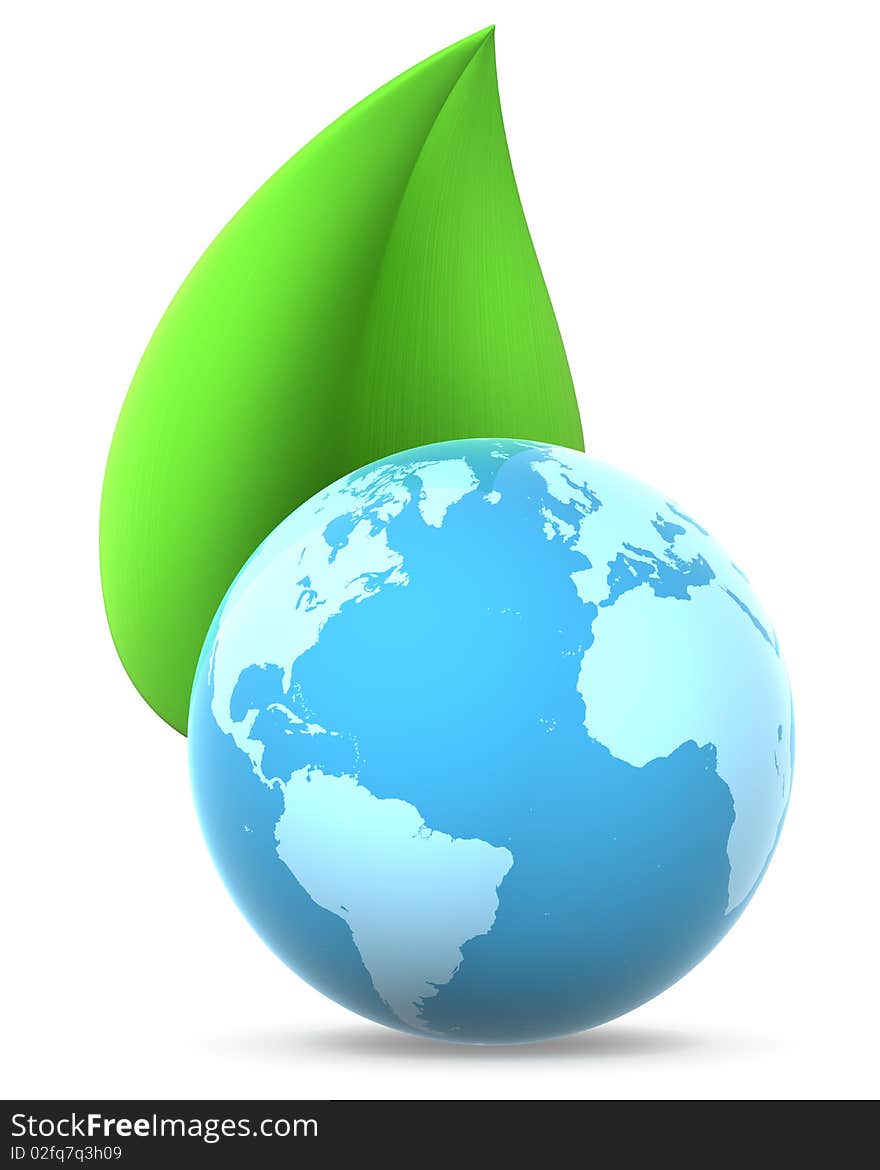 Blue globe with green leaf - environmental conservation concept. Blue globe with green leaf - environmental conservation concept