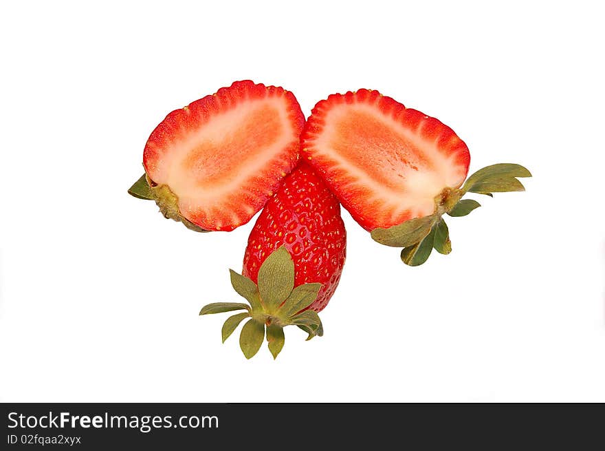 Strawberry cut in half on white background. Strawberry cut in half on white background