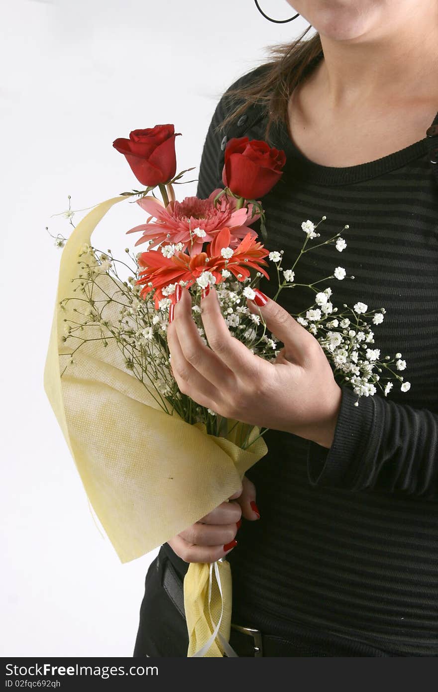 Emotional moments of beautiful flowers in the hands of a lady. Emotional moments of beautiful flowers in the hands of a lady