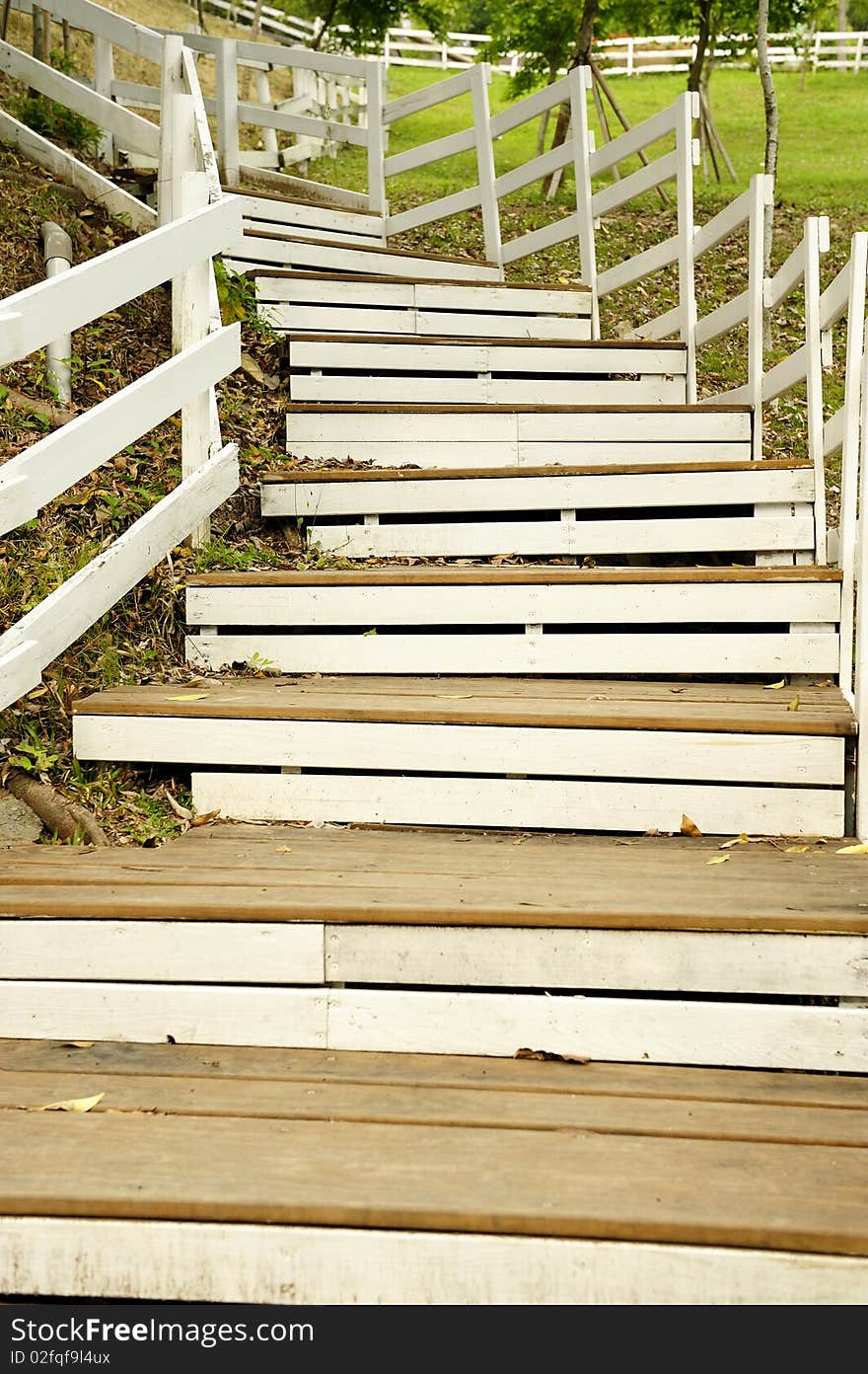 White wooden stairs in the park