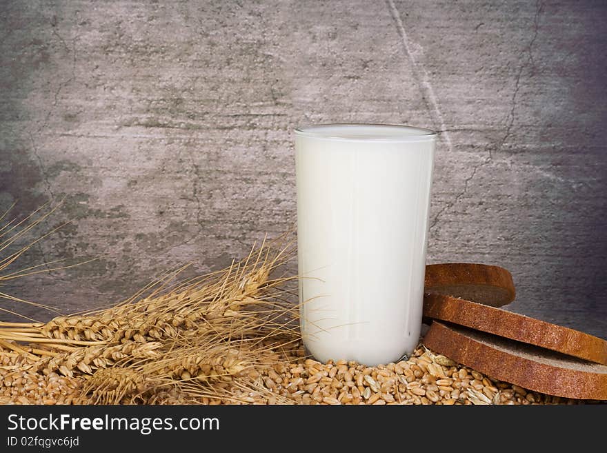 Glass of milk and grain