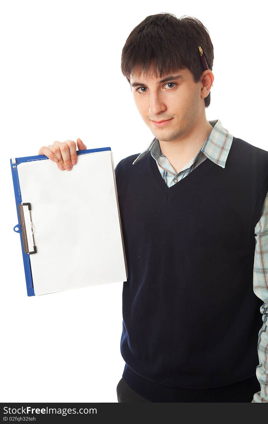 The young businessman isolated on a white