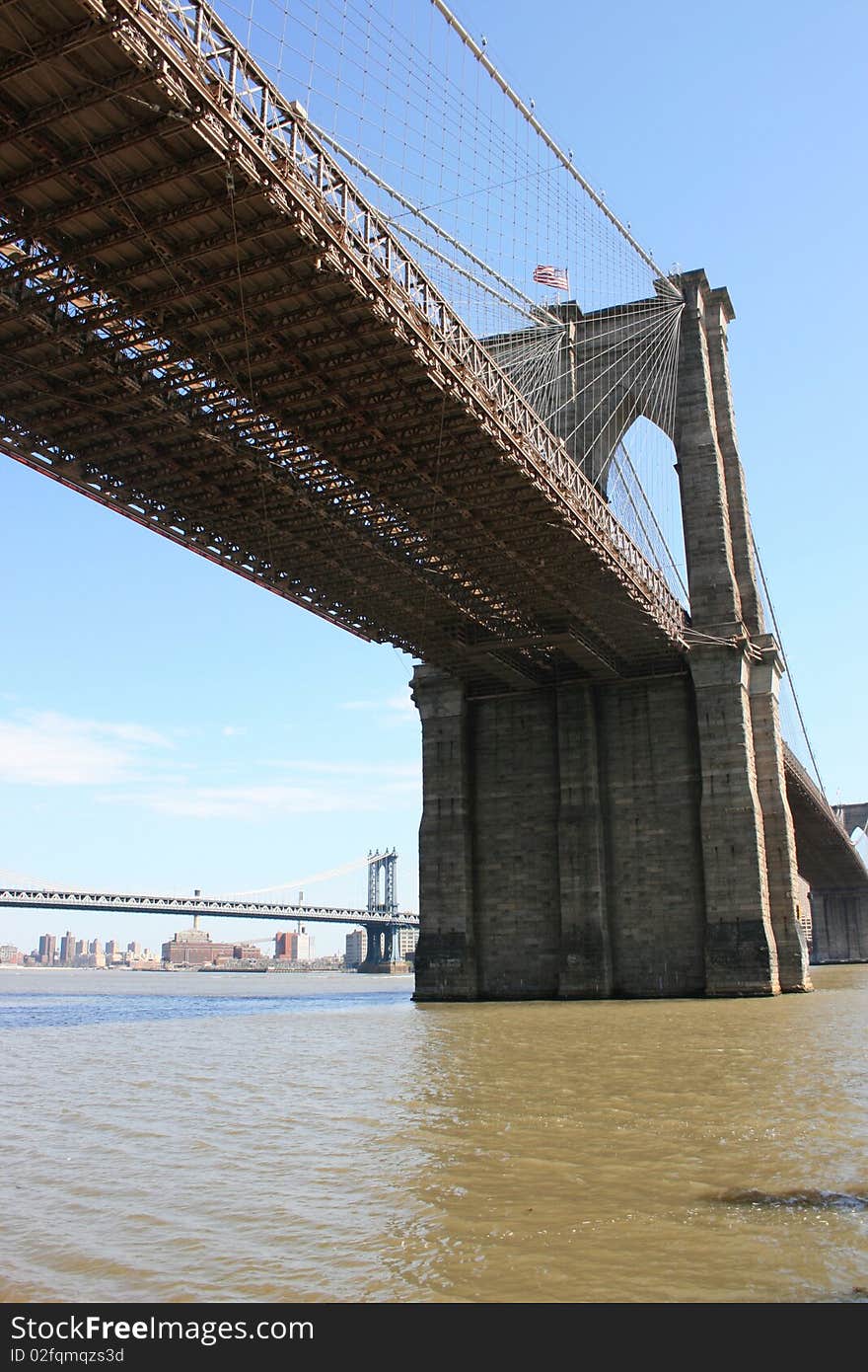 Brooklyn Bridge along the East River. Brooklyn Bridge along the East River.