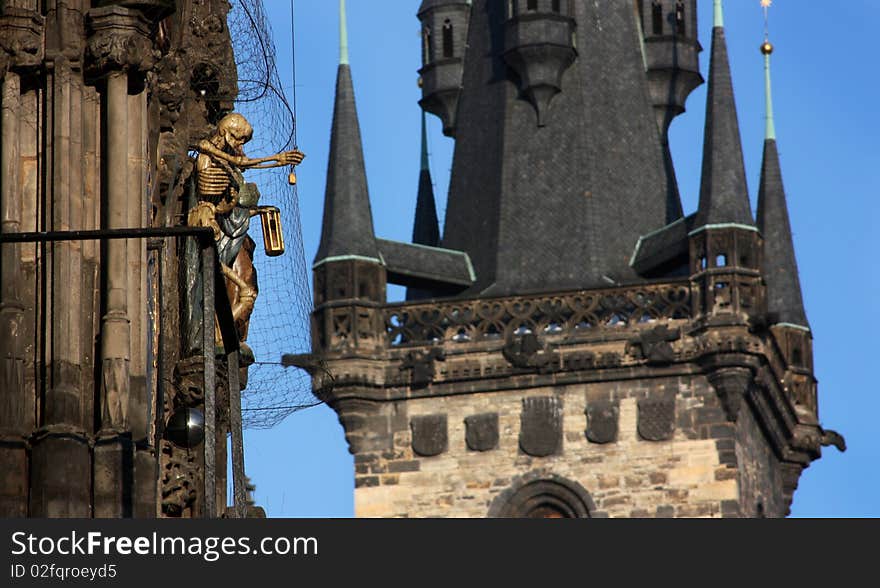 A Skeleton in the old square of Prague, Czech Republic. A Skeleton in the old square of Prague, Czech Republic