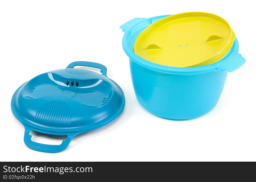 Blue plastic saucepan