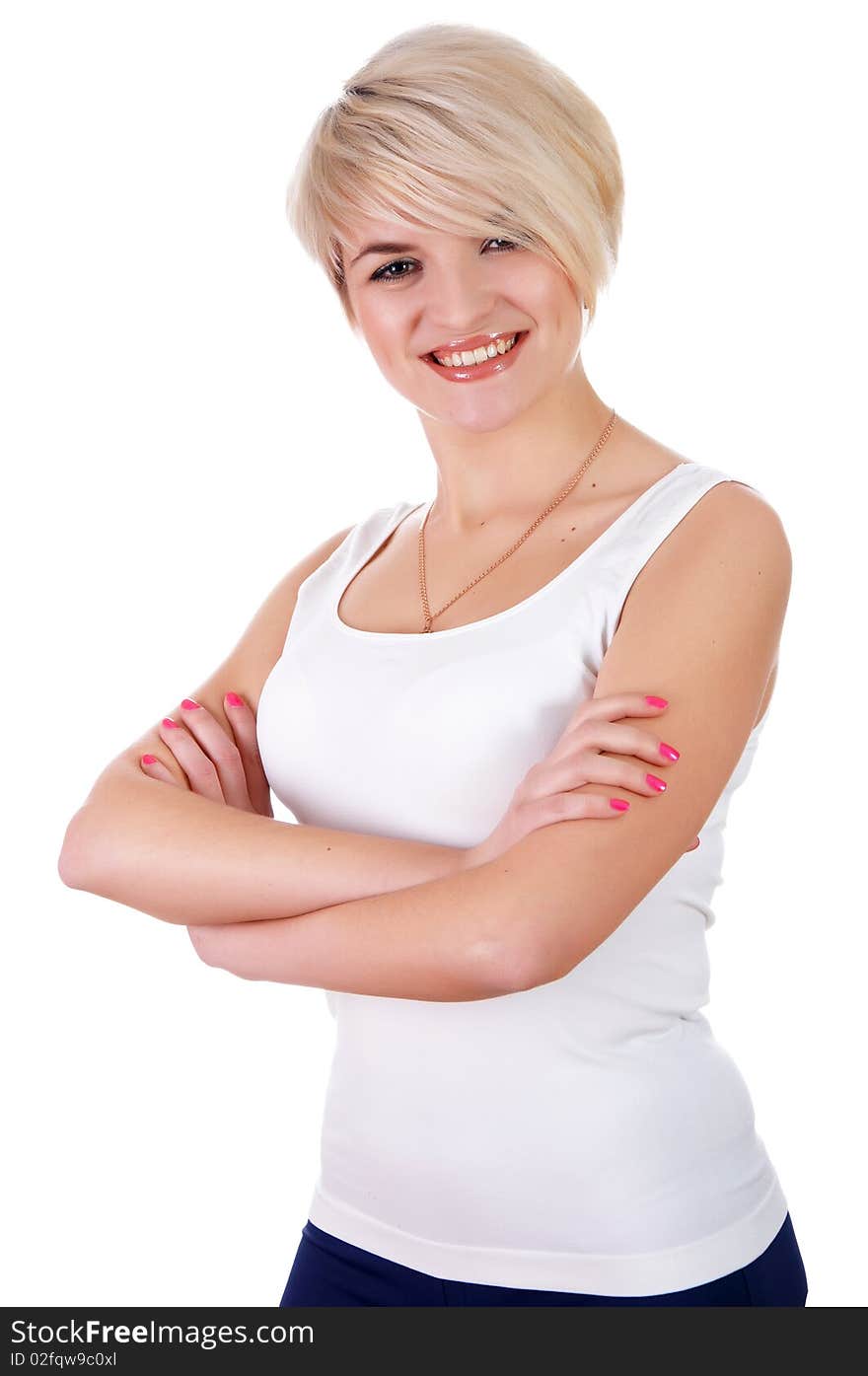 A charming young girl in a white