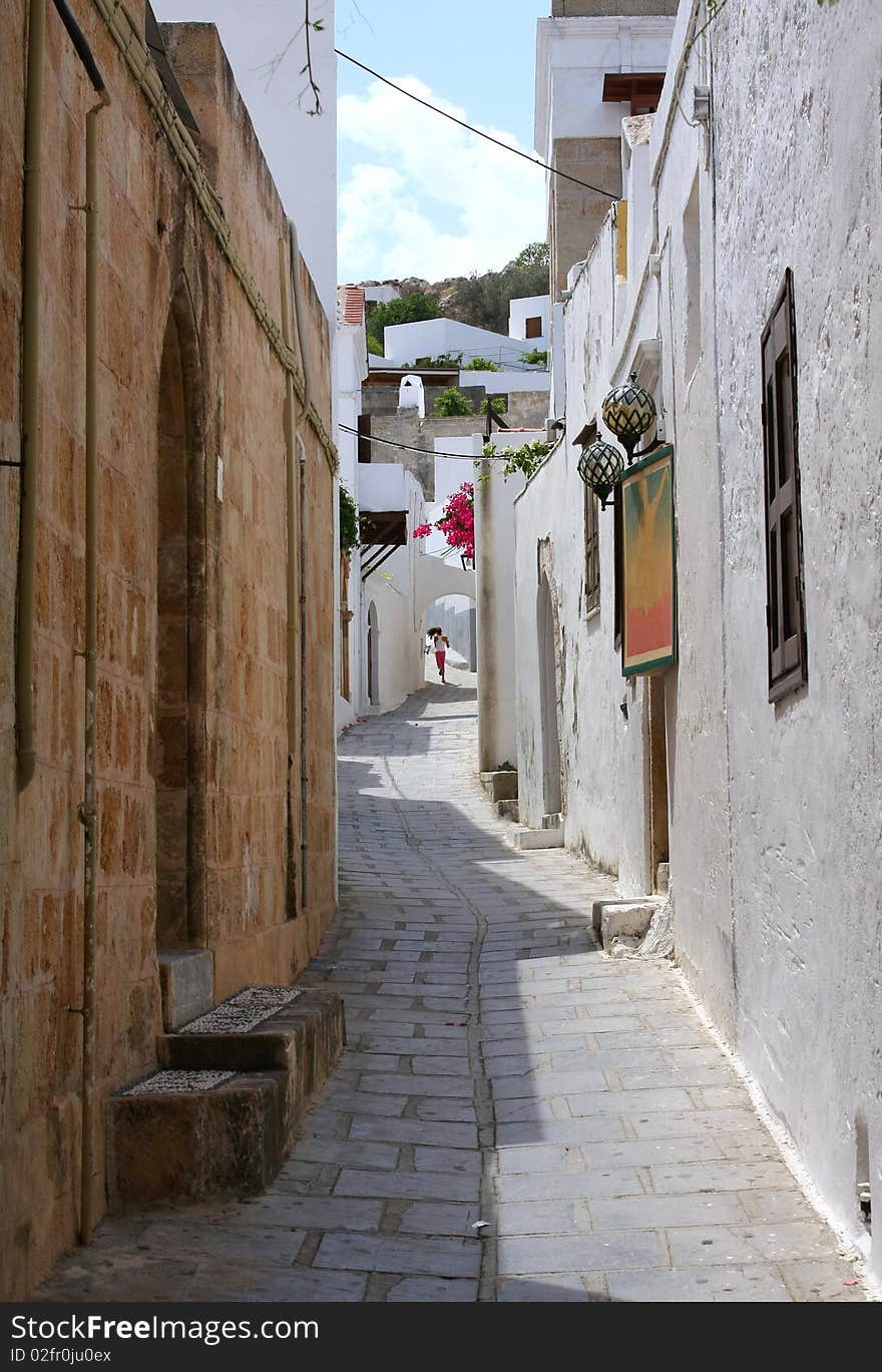 Street in Lindos - Rhodes island, Greece. Street in Lindos - Rhodes island, Greece