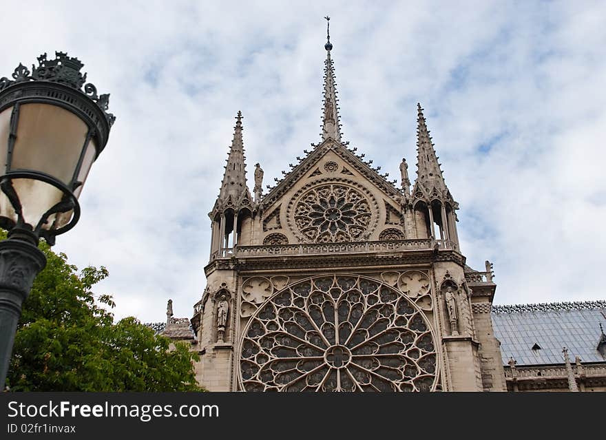 View of the Notre Dame Cathedral in Paris in the summer