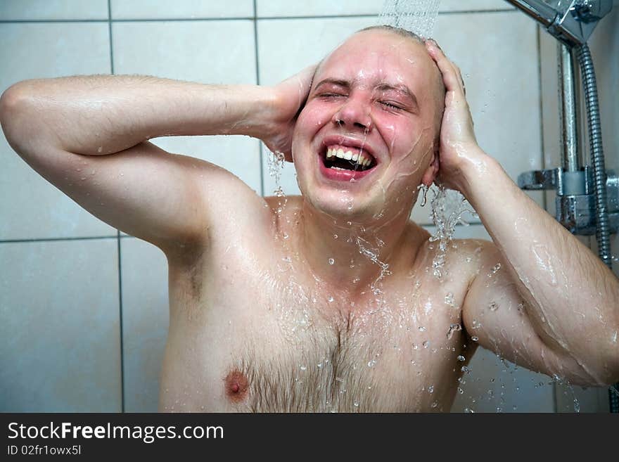 Man Enjoys The Washing In The Shower