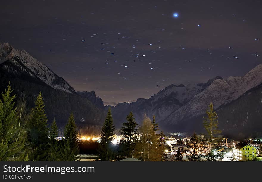 Movement of the stars on a mountain top. Movement of the stars on a mountain top