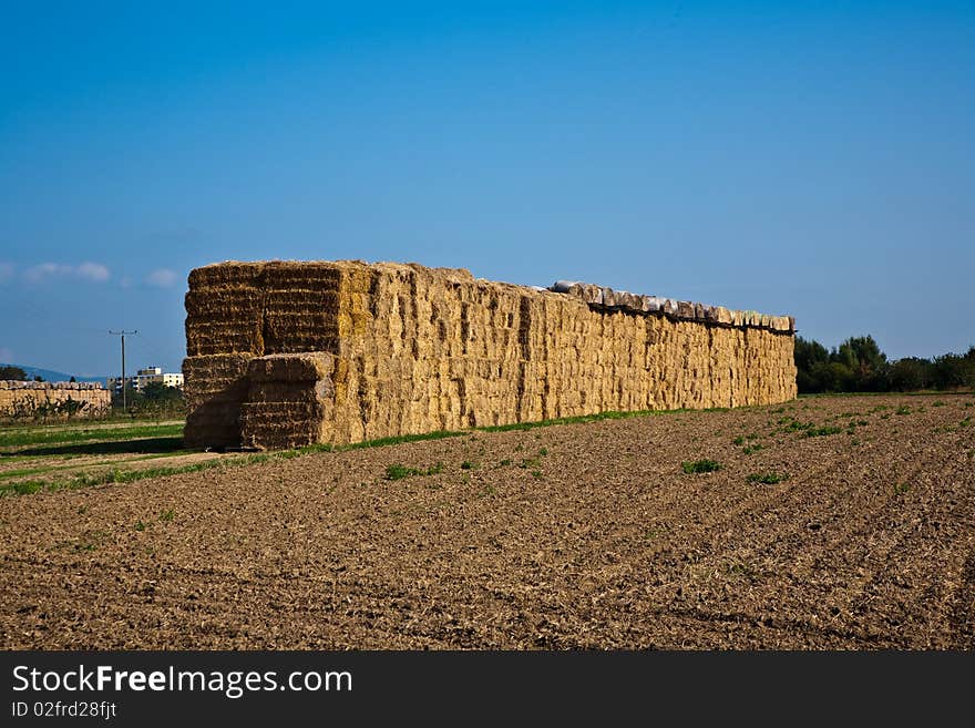 Bale Of Straw With Blue Sky