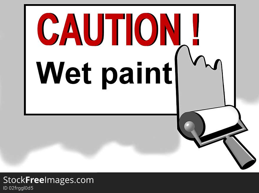 Illustration of a Caution - wet paint warning sign