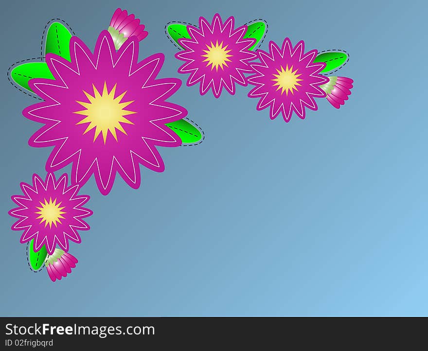 Vector Zinna Flower Border on Blue Copy Space