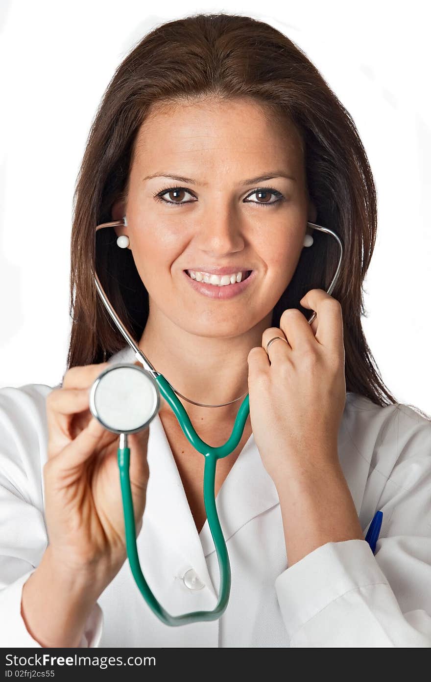 Attractive lady doctor over a white background