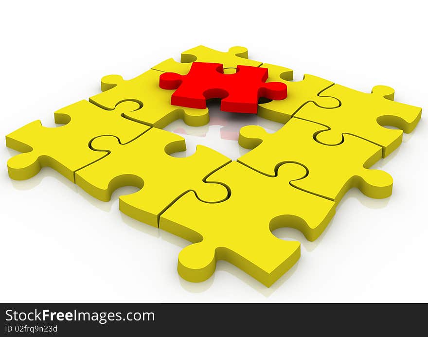 Yellow puzzle on white background. Yellow puzzle on white background