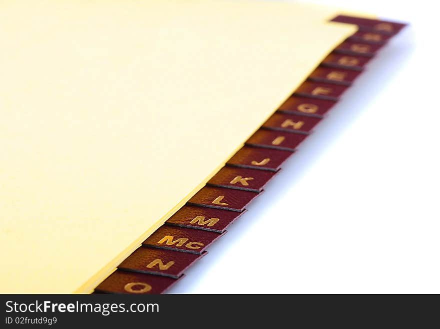 Office folders with letters as an alphabetic catalogue.