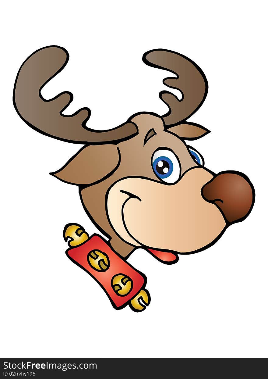 Cartoon graphic depicting a comical moose the red-nosed reindeer. Cartoon graphic depicting a comical moose the red-nosed reindeer