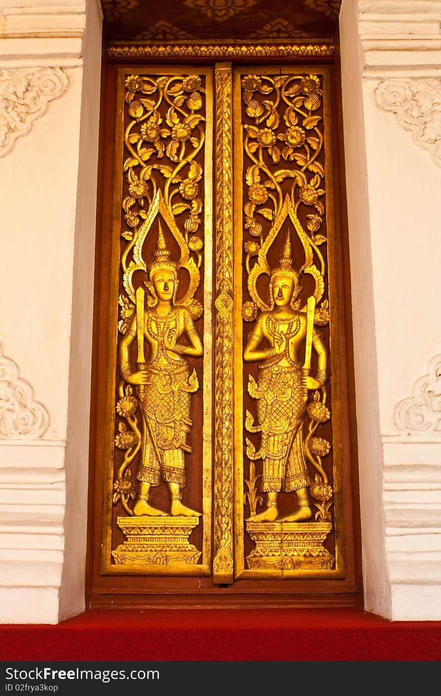 The door of temple at wat pra tadh ha ri phunchai Lamphun Thailand