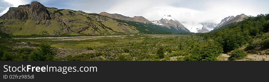 Mountain range and glacier in Chalten in Patagonia