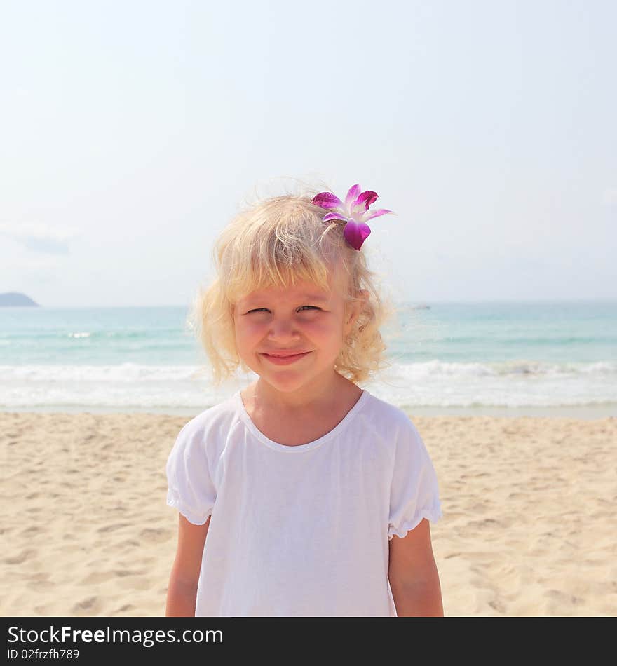 Beautiful Little Girl On  Beach