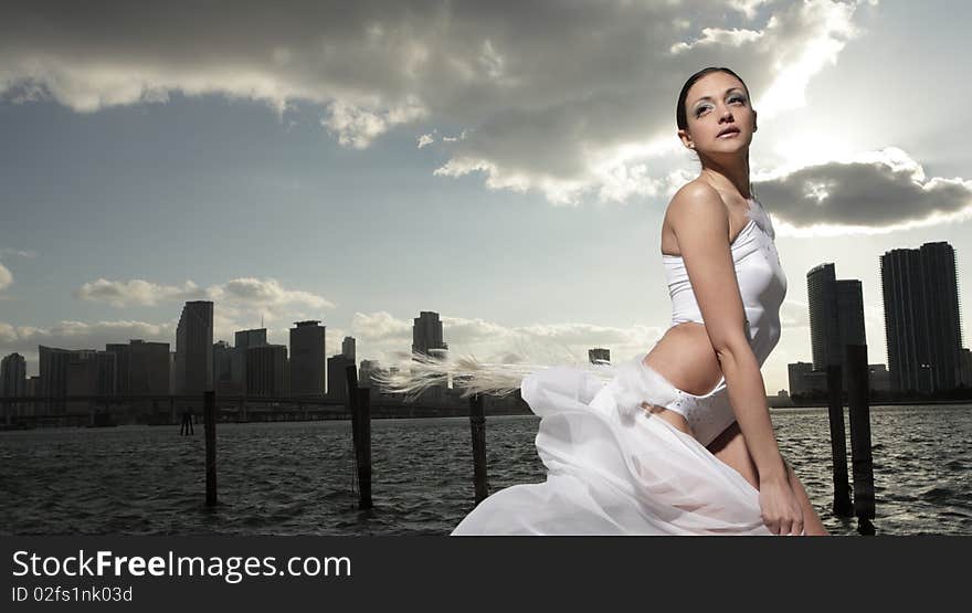 Young woman in a fashionable dress