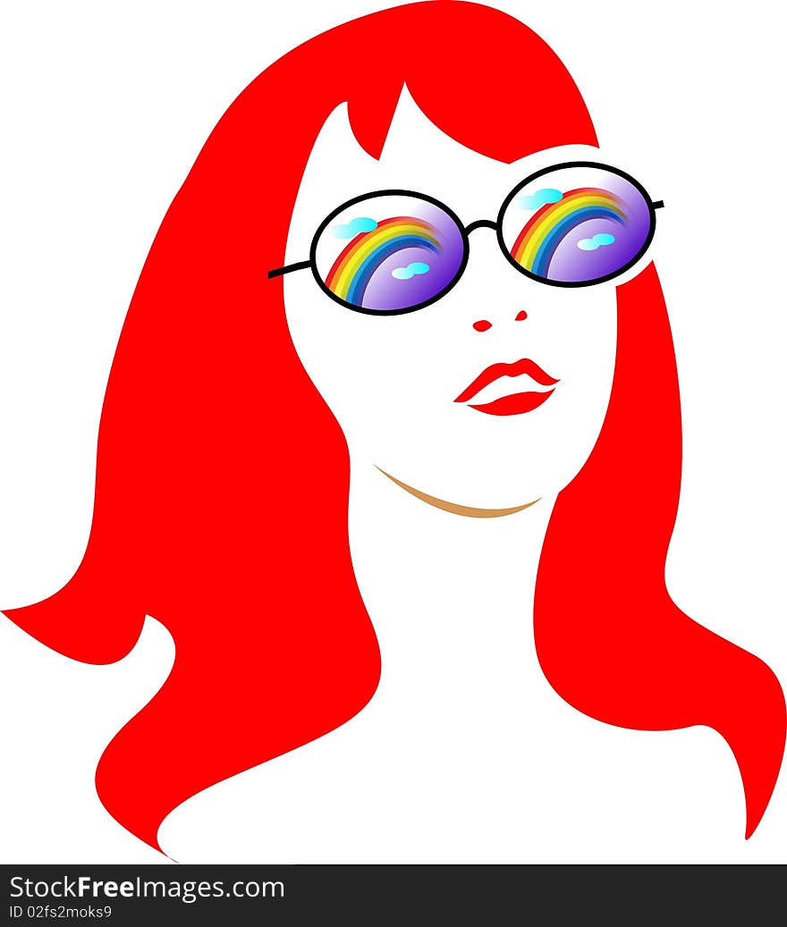 Lady wearing sun glass with rainbow. Lady wearing sun glass with rainbow