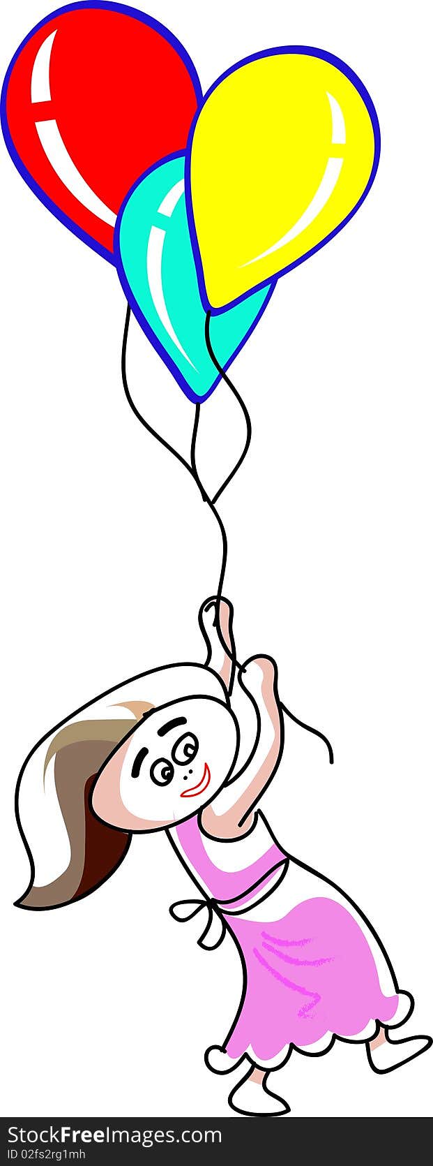 Baby flying with balloons illustrated cartoon